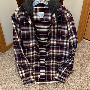 NWOT AE Flannel with pockets and removable hood